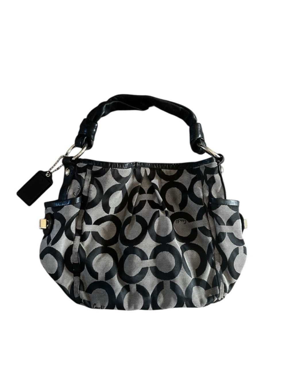 Coach Black and Gray Signature Circle Shoulder Bag